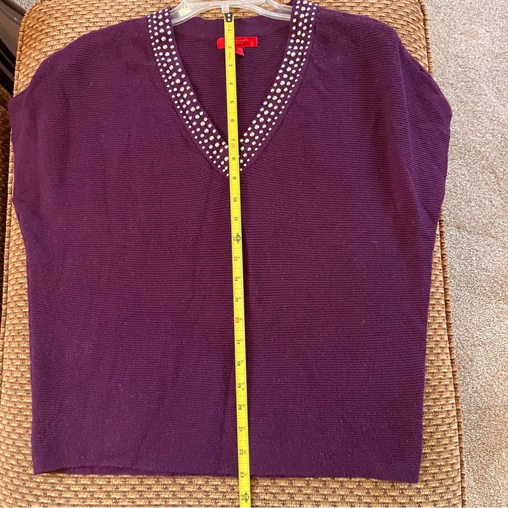 Jennifer Lopez Burgundy/Plum Sweater with Studded neckline Sz. L - Picture 9 of 9